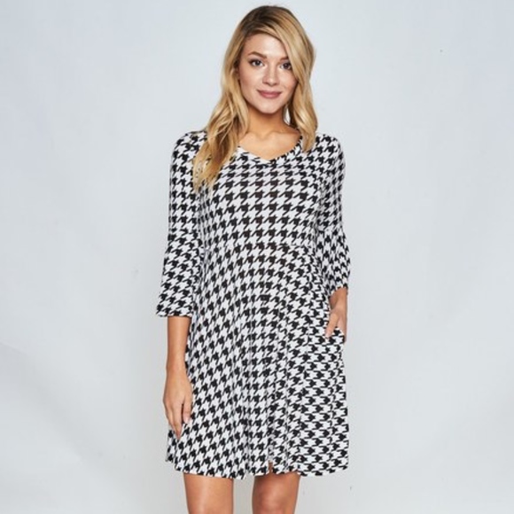 Bell Sleeve Houndstooth Fit & Flare Dress - Picture 4 of 4
